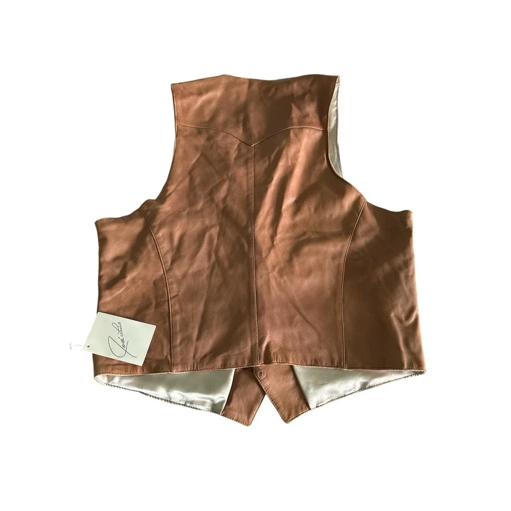 Jose Luis NWT Mens‎ Leather Vest 42R Brown Buttons Western Cowboy